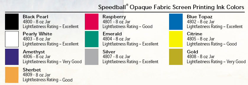 Speedball Ink Color Chart